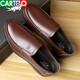 CARTELO top layer cowhide men's business formal casual leather shoes with one foot breathable soft sole non-slip middle-aged and elderly dad shoes Black single shoes 40