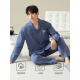 Hengyuanxiang Pajamas Hombres 2024 Spring y verano Algodón delgado Las mangas largas se pueden usar afuera de ropa para el hogar Los pantalones de algodón de algodón azul profundo 16834 [algodón, sin píldora] XL