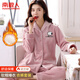 Antarctic women's pajamas women's winter thickened velvet warm anti-static long-sleeved cardigan can be worn outside flannel home clothes L