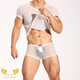 Jilu erotic thong, men's breathable and sexy styling, mesh suit, body beauty mesh solid color short sleeve suit, exciting, maroon S