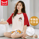 Catman Miiow Pajamas nuevos con almohadillas en el pecho para mujeres para el verano de algodón puro de manga corta al estilo coreano casual se puede usar ropa de dos piezas para el hogar.
