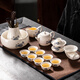 Porcelain brand tea set mutton fat jade Kung Fu tea set for home living room new Chinese style high-end guest tea set gift box gift <Blue color peony> mutton fat jade covered bowl 12-piece set
