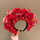 Haiyiduo Quanzhou imitation hairpin flower garland Hanfu silk flower headdress hairpin hair accessory ethnic style photo shoot flower headband female garland 2# red flowers