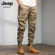 Jeep Spirit Casual Hosen für Männer Winter plus Samt verdickte Jugendsporthosen lose Krawatten Arbeitspants lange Hosen für Männer 679 Khaki plus Velvet 32