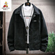 稻草人麂皮绒牛仔外套男士秋冬季工装夹克男装加绒加厚修身翻领褂子衣服 K12801黑色 常规 4XL