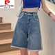 Pierre cardin denim shorts for women 2025 summer new five-point student retro high waist straight mattress loose hips to make them look thin 679 ripped black S