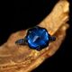 Tanzanite Ring Sugar Tower Female Style Black Gold Dark Blue Zircon Fashionable Creative Ring Opening Adjustable
