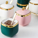 Mccarren single Nordic simple light luxury seasoning jar ceramic seasoning box seasoning bottle salt MSG jar kitchen household with lid square jar + emerald with 1 gold spoon + 1 ceramic spoon