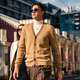 Mr. Stoff gestreifte kontrastierende Wollmagigan 2025 Herbst Maillard V-Neck Pullover Jacke Männer Pt15607 Clearance Desert Camel S (165)
