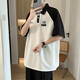 Katuchi Short-sleeved T-shirt for men's summer Japanese fashion brand heavyweight polo T-shirt college style contrast loose half-sleeved T-shirt Black L Recommended 100-120 Jin [Jin equals 0.5 kg]