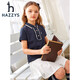 HAZZYS brand children's clothing for girls summer new style elastic breathable simple slimming classic lapel short-sleeved polo shirt navy 130