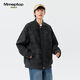 MMOPTOP American PU leather baseball jacket men's spring and autumn trendy handsome work jacket top 6211 black M