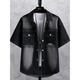 Woodpecker (Tucano) Denim-Kurzärmel-Hemd Herren Retro Thin Trendy Casual Top Teenager Student mit Taschenhälfte T698 Black XL Geeignet für Gewicht 115 Jin [Jin gleich 0,5 kg] -130 Jin [Jin gleich 0,5 kg] tragen]