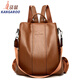 Kangaroo (KANGAROO) backpack for women 2024 new fashion simple soft leather travel backpack multifunctional women's large capacity anti-theft bag black