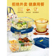 Japanese office workers' glass lunch box insulation can be used for microwave heating, special bowl with rice separation [three-piece set] Fresh green plus high three-year partition length 1050
