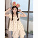 
Meidai meets the cute little cherry girl pajamas suspenders cotton linen thin 2024 new small home clothing set 841* small cherry floral set M