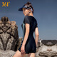 361 Badeanzug Frauen Sport einteiliger Flachwinkel Konservative kleine Brüste, die den Bauch bedecken, damit sie schlank und sexy groß aussehen, koreanische heiße Quelle Badeanzug 1050 schwarz grau XL Höhe 160-170/Gewicht 55-60 kg