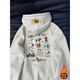 Cantu puppy embroidered hooded sweatshirt for women in autumn and winter plus velvet long-sleeved tops American style high-end small man jacket trendy white gray plus velvet L Recommended 100Jin Jin is equal to 0.5kg to 120Jin Jin is equal to 0.5kg