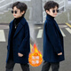 Disney (Disney) Boys Korean Version Thick Woolen Coat Children's Autumn and Winter New Double-breasted Medium-Length Woolen Windbreaker Coat Lake Green Cotton and Thickened Winter Style L-140 Recommended Height 130cm