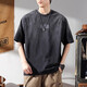 Jeanswest 280G schweres Retro Old Waschbaumwäsche kurzärmeligte T-Shirt für Männer im Sommer Kaji American Tough Guy T-Shirt Herren Black Grey XL für 145-160jin [Jin gleich 0,5 kg]