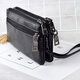 Pitian clutch soft leather four zipper double-layer wallet bag women's fashion trendy large-capacity change key mobile phone black