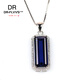 Fat Donglai's same style tanzanite sapphire long pendant for women, silver blue colored gemstone rectangle, white gold (main stone 8X20mm) with chain 40cm