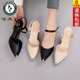 Holzspecker High Heels echte weiche Lederbandbands Sandalen für Frauen 25 neue Stil vielseitige Slim Ferse Temperament Komfort Katze Ferse Frauen Single Schuhe schwarze Hohlsandalen - 7 cm 728 Modelle 37