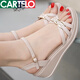 卡帝乐鳄鱼（CARTELO）真皮坡跟凉鞋女2025夏季新品中跟厚底时尚一字带松糕凉鞋夏季百搭 杏色5厘米 36