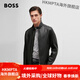BOSS Men's Autumn 2024 New Regular Fit Sheep Leather Motorcycle Jacket Leather Jacket 001-Black 46