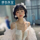 MiU Se new style bridal hair accessories Korean lace imitation pearl handmade beaded headdress wedding dress accessories studio accessories pearl flower headband earrings (ear clip A15-102