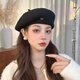 GLO-STORY French beret women's autumn and winter literary retro painter's hat with versatile temperament and face-showing little pumpkin hat black