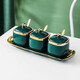 Mccarren Nordic simple light luxury ceramic seasoning jar box seasoning bottle salt MSG jar kitchen commercial household with lid set of 3 seasoning jars + emerald