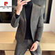 Pierre Cardin woolen casual small suit men's suit 2025 spring, autumn and winter high-end texture, handsome suit, dark gray jacket + dark gray trousers, two pieces M