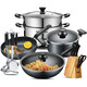 SUPOR non-stick pan, wok, complete set of kitchen utensils and pots, gas induction cooker, frying pan, soup pot, steamer, wok + frying pan + soup pot + steamer 4-piece set