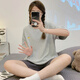 
Langsha comes with breast pad pajamas for women summer 2025 new pure cotton integrated suit early summer women's home clothes for women summer ZX:C6210 apricot color icon gray pants with chest pad, size M [with chest pad, anti-convex dot]