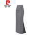 Pierre Cardin high-waisted skirt autumn and winter 2021 woolen hip skirt herringbone slit skirt thickened one-step long skirt knitted 964 gray S