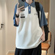 Katuchi Short-sleeved T-shirt for men's summer Japanese fashion brand heavyweight polo T-shirt college style contrast loose half-sleeved T-shirt Black L Recommended 100-120 Jin [Jin equals 0.5 kg]