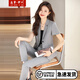 Dream Yiren short-sleeved suit for women summer thin high-end professional OL commuting temperament business formal suit for women gray suit + pants (black suspenders) XL