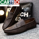 
CARTELO men's shoes 2025 new spring and autumn Korean style trendy leather shoes genuine leather lazy round-toe bean shoes casual leather shoes men D829 brown 42