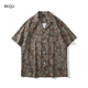 Bkqu2023 Hong Kong Style Vintage Flower Blume kurzärmeliges Hemd männliches Paar Sommer Retro Trendy Brand Kubaner Kragen Hawaiian Loose X675 Black M.