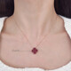 18K gold four-leaf clover necklace au750 color gold rose gold gold clavicle chain set chain birthday gift for girlfriend 18K rose gold (13mm chain set) red agate