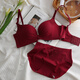Modal Red Underwear Women's Small Breast Push Up Wedding Bride's Zodiac Year Women's Wireless Bra Set Sexy Bra Cover Burgundy (Thin 1cm) Underwear + Underwear 80B 80/36B
