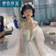 MiU Se new style bridal hair accessories Korean lace imitation pearl handmade beaded headdress wedding dress accessories studio accessories pearl flower headband earrings (ear clip A15-102