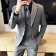Playboy suit suit men's high-end double-button casual groom wedding dress men's business formal fit suit jacket medium gray suit (suit + vest + pants) XL 120-135Jin Jin equals 0.5 kg