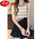 LangSha Contrast Color Knitted Striped Camisole Women's Summer French Off-Shoulder Slimming Short Sleeveless Top for Outerwear Trendy Quality Highly Recommended Good Look and Good Look - Black XL (Recommended 111-130Jin [Jin is equal to 0.5kg])