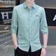 以堡狼（YIBAOLANG）弹力冰丝男七分袖衬衫中袖衬衣刺绣抗皱免烫夏季薄款修身韩版 684绿色 4XL（165-185斤）