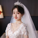 Savilla wedding headdress bride four-piece set of white gauze wedding hair accessories phoenix crown crown tiara Xiuhe clothing headdress birthday gift Xiuhe headdress + ear clip