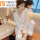 Pyjama modal pour les femmes au printemps et à l'automne à manches longues en soie nouvelle célébrité Internet à la mode sexy costume haut de gamme Home de gamme Modèle mince 829 # Plaid blanc [version de haute qualité] XL (115-130jin [Jin est égal à 0,5 kg]))