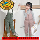 G.duck children's down cotton overalls autumn and winter thickened cotton pants for boys and girls baby open jumpsuit baby trousers trendy pocket red 100 (recommended height 85CM)