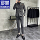 ROMON anti-wrinkle and iron-free casual double-breasted suit for groom, men's slim-fit double-slit small suit, lapel collar formal suit, double-breasted black one-piece suit S